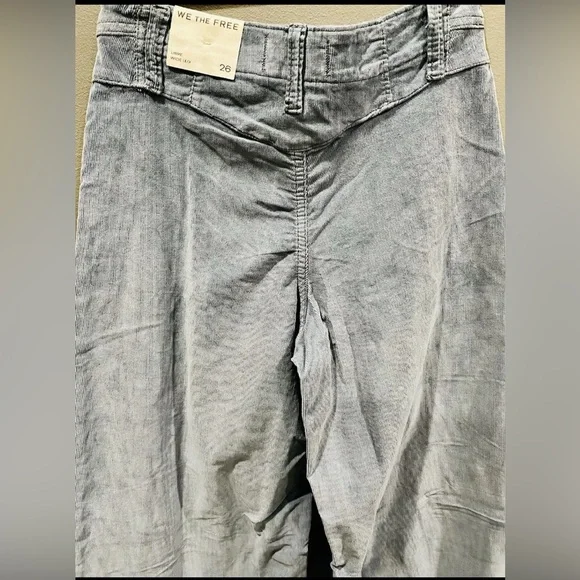 Free People Wide Leg Corduroy Light Grey Pants Size 26 New With Tags - Picture 6 of 6